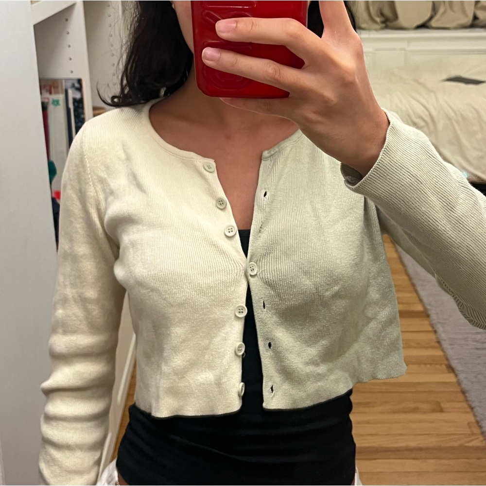 Princess Polly Green Beige and Split Cropped Button Cardigan